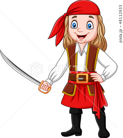 Cartoon pirate girl holding a sword Cartoon pirate girl holding a sword 48112633