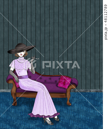 カウチと女性　青 48112789