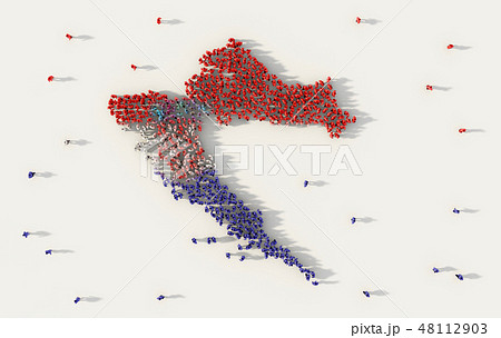 Large group of people forming Croatia map and national flag in s Large group of people forming Croatia map and national flag in s 48112903
