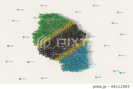 Large group of people forming Tanzania map and national flag in 48112905