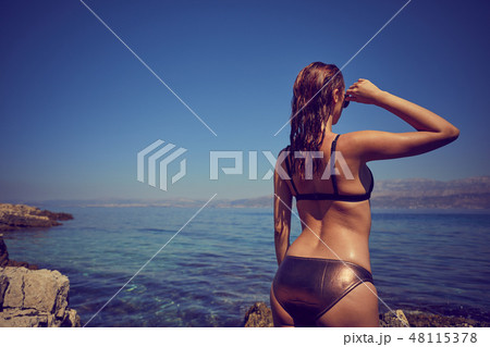 Sexy amazing girl in sea. Croatia coast Sexy amazing girl in sea. Croatia coast 48115378