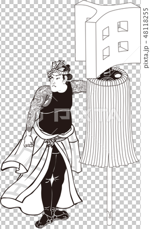 浮世絵　火消し　その1　白黒 48118255