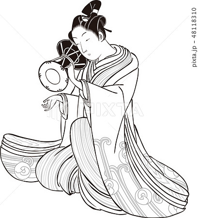 能楽を演奏する若い男　白黒 48118310