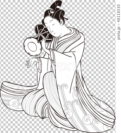 能楽を演奏する若い男　白黒 48118310