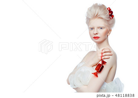 beautiful albino girl with red lips 48118838