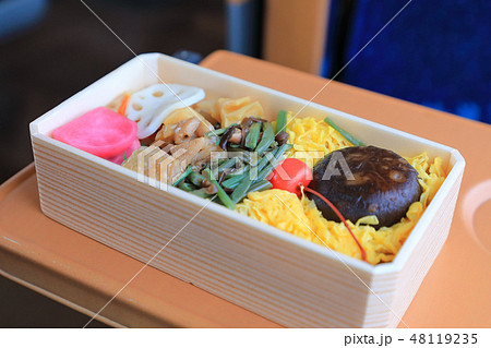 列車内で食べるおいしいお弁当 48119235