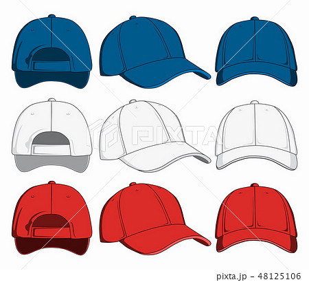 Set Of Baseball Caps Front Back And Side のイラスト素材