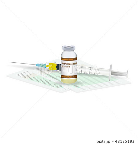 Immunization, Meningococcal Vaccine Medical Test, Vial And Syringe Ready For Injection A Shot Of Immunization, Meningococcal Vaccine Medical Test, Vial And Syringe Ready For Injection A Shot Of 48125193