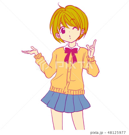 【スクールガール 元気】 制服 指差し ウィンク　ポップカラー　カラフル　ピンク　マゼンタ　ポップ 48125977