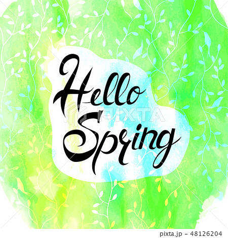 Hello Spring lettering on brush hand drawnのイラスト素材 [48126204] - PIXTA