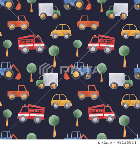Watercolor baby car vehicle vector pattern Watercolor baby car vehicle vector pattern 48126951