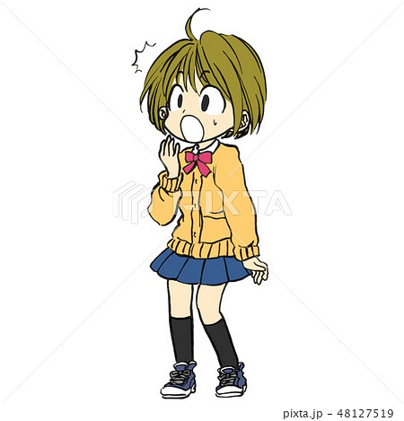 スクールガール 元気 制服 驚く 基本カラーのイラスト素材