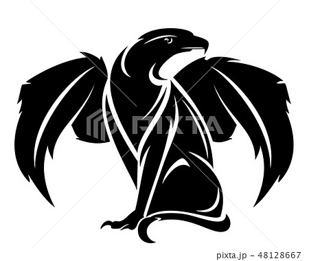 Mythological Griffin Beast Black Vector Designのイラスト素材