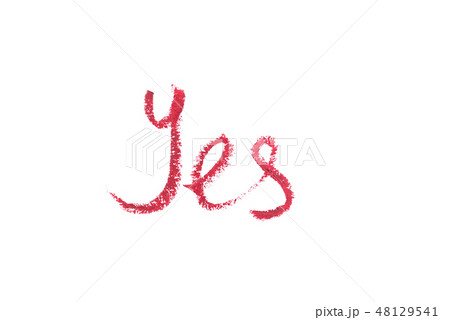 Word yes written with lipstick and isolated on white. 48129541