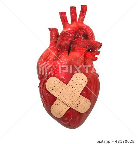 Human heart with adhesive plaster 48130629