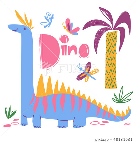 Cool dino poster with funny dinosaur and dino text Cool dino poster with funny dinosaur and dino text 48131631