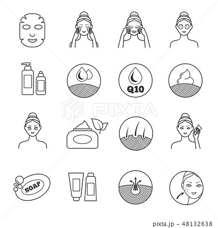 Skin care vector icons. Prevention of aging and eliminating of wrinkle pictograms Skin care vector icons. Prevention of aging and eliminating of wrinkle pictograms 48132638