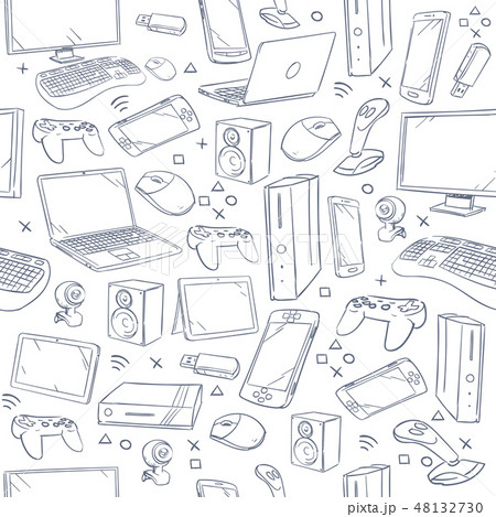 Computer game, device, social gaming vector sketch doodles seamless pattern Computer game, device, social gaming vector sketch doodles seamless pattern 48132730