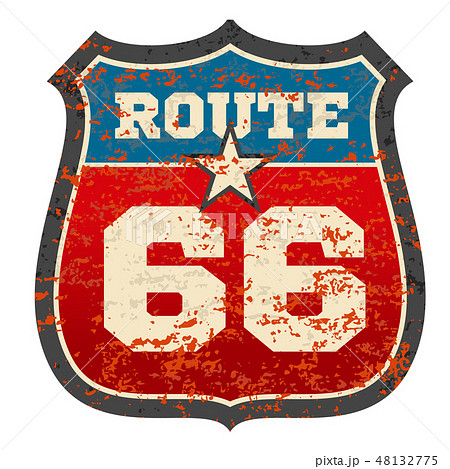 Vintage route 66 road sign with grunge distressed rusted texture vector illustration 48132775