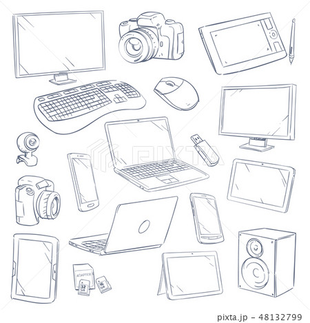 Hand drawn, sketch computer technology gadgets vector set 48132799