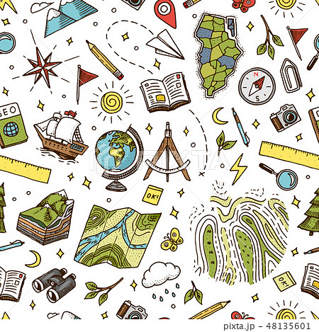 Geography symbols seamless pattern. Equipments...のイラスト素材 [48135601] - PIXTA