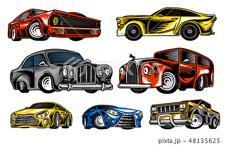 Muscle cars and vintage transports for logo and labels. Set of retro old school auto service 48135625