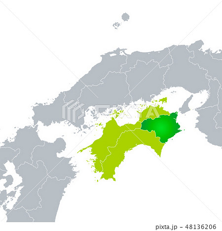 徳島県地図と四国地方のイラスト素材