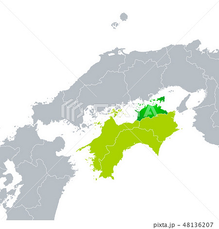 香川県地図と四国地方のイラスト素材