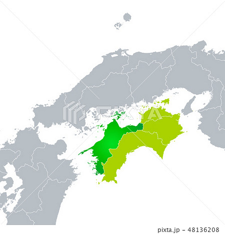 愛媛県地図と四国地方のイラスト素材