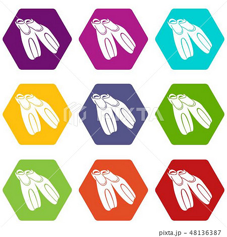 Black flippers for diving icons set 9 vector 48136387