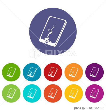 Crack screen smartphone icons set vector color 48136496