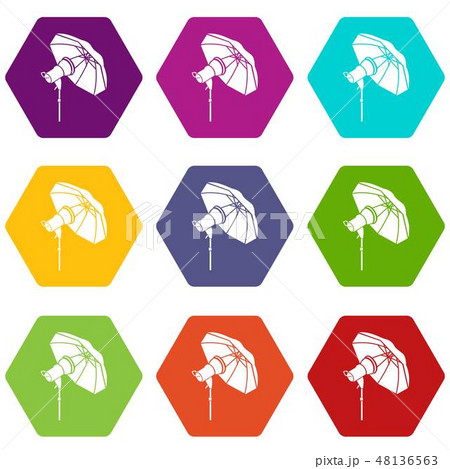 Studio flash with umbrella icons set 9 vector 48136563