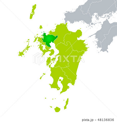 佐賀県地図と九州地方のイラスト素材