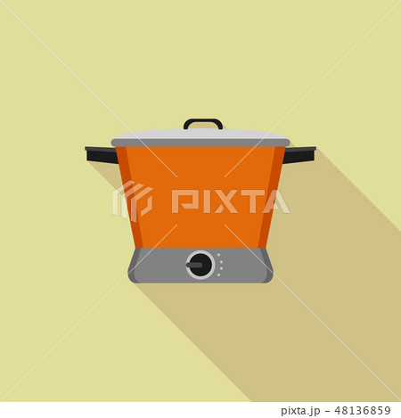 Orange slow cooker icon, flat style Orange slow cooker icon, flat style 48136859
