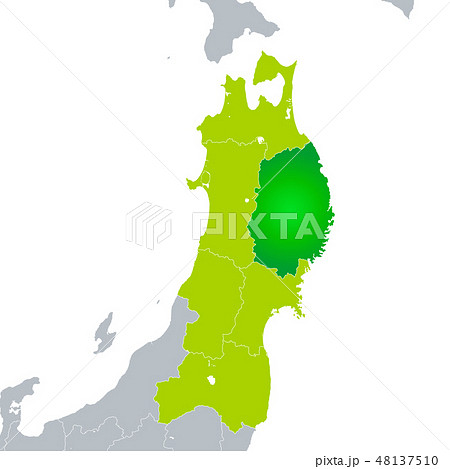 岩手県地図と東北地方のイラスト素材