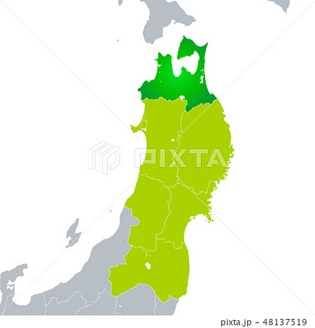 青森県地図と東北地方のイラスト素材