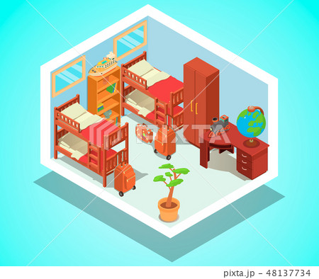 Hostel concept banner, isometric style 48137734