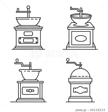 Coffee grinder icons set, outline style Coffee grinder icons set, outline style 48138155