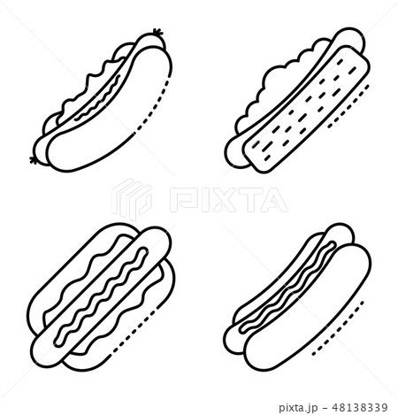 Hot dog icons set, outline style Hot dog icons set, outline style 48138339