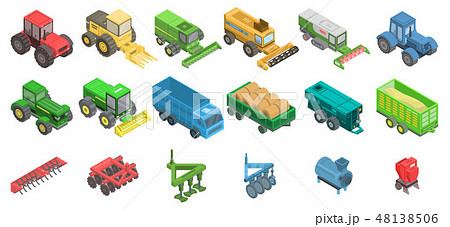 Agricultural machines icons set, isometric style 48138506