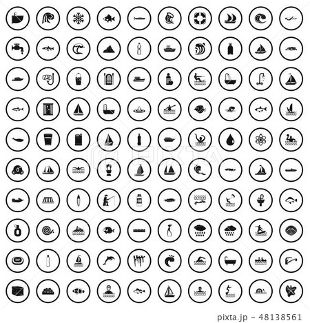 100 aquaculture icons set, simple style 48138561