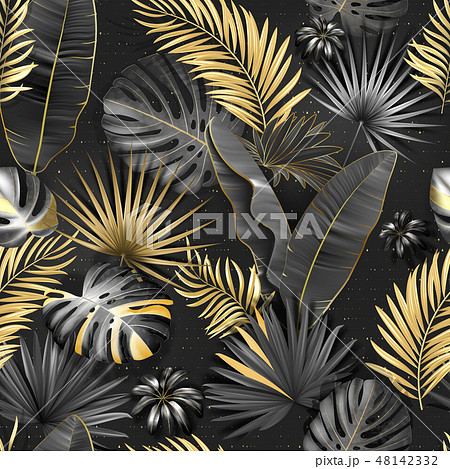 Seamless Tropical Pattern Leaves Palm Tree のイラスト素材