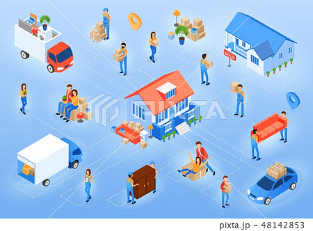 Sold Old and Moving in New House Vector Concept Sold Old and Moving in New House Vector Concept 48142853