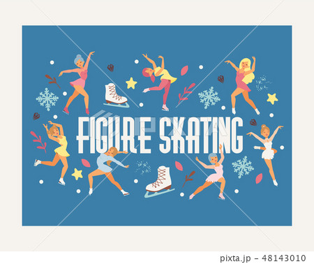 Figure skating vector backdrop girl character skates on competition and professional girlie skater 48143010