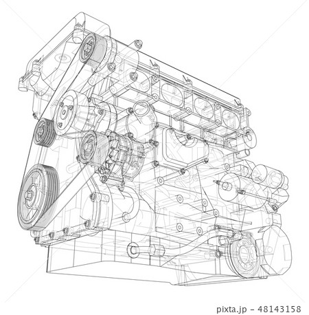 Engine sketch. Vector rendering of 3d 48143158