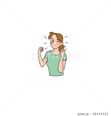 ガッツポーズをするお嬢さん 48143322