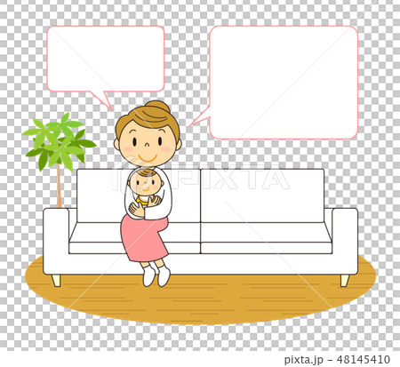 Mother And Child Sitting On The Sofa And A Stock Illustration