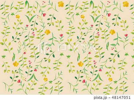 パステル風 レトロ草花パターン 背景ベージュ のイラスト素材
