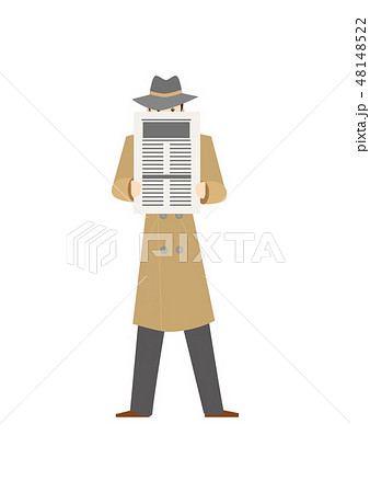 Cartoon Character Private Detective with Newspaper. Vector 48148522