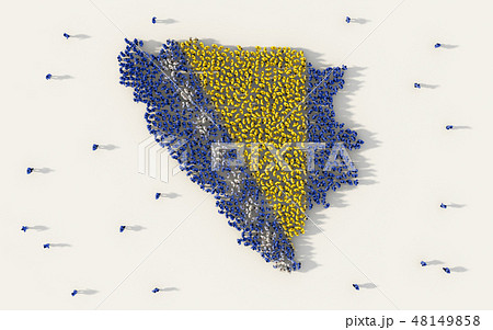 Large group of people forming Bosnia and Herzegovina map and nat 48149858